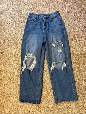 High-Rise Distressed Women’s Jeans - Dark Blue size small P